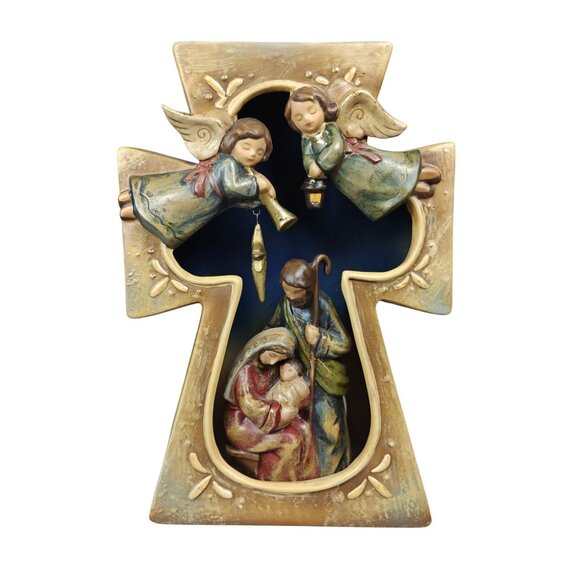 Vintage Roman Inc Nativity Cross Scene Figurine Candle Holder Hand-Painted - Picture 1 of 8